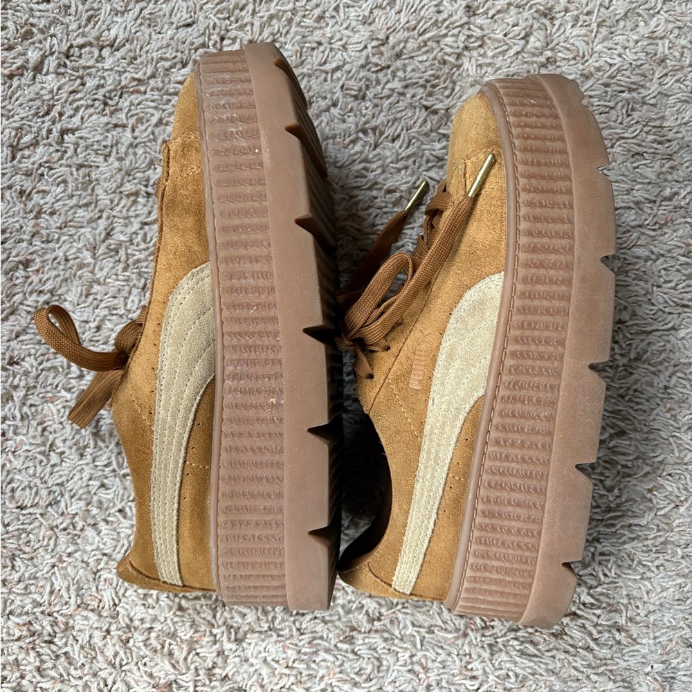 Puma x Fenty Tan Suede Platform Sneakers 39/8.5